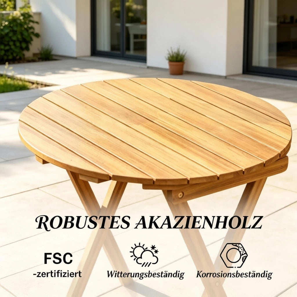 SET DA 3 PEZZI Tavolo e Sedie Pieghevoli da Esterno Ø 60 cm Legno di Acacia Naturale