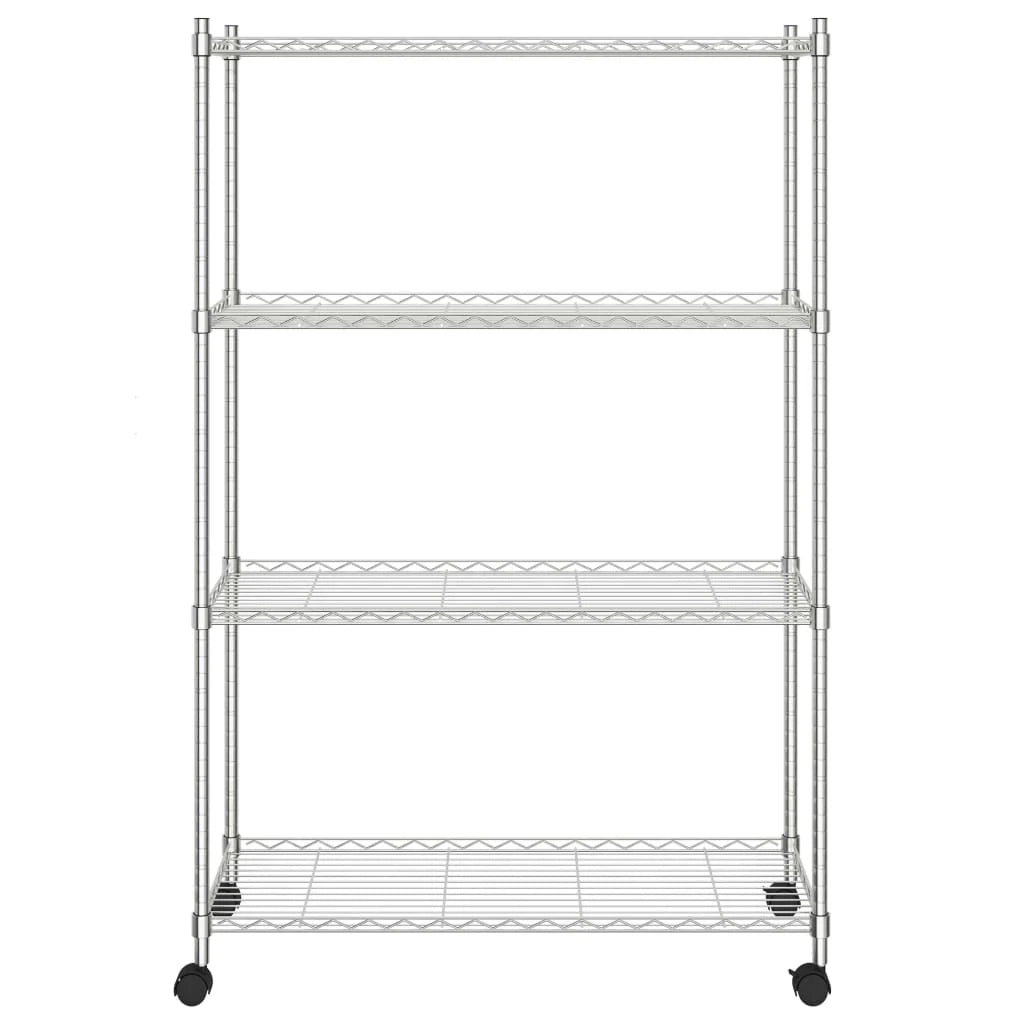 Scaffale portaoggetti a 4 ripiani con ruote 90 x 35 x 137 cm cromato 200 kg 02_0000697
