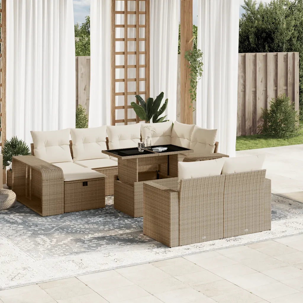 Set Divani da Giardino 11 pz con Cuscini Beige in Polyrattan