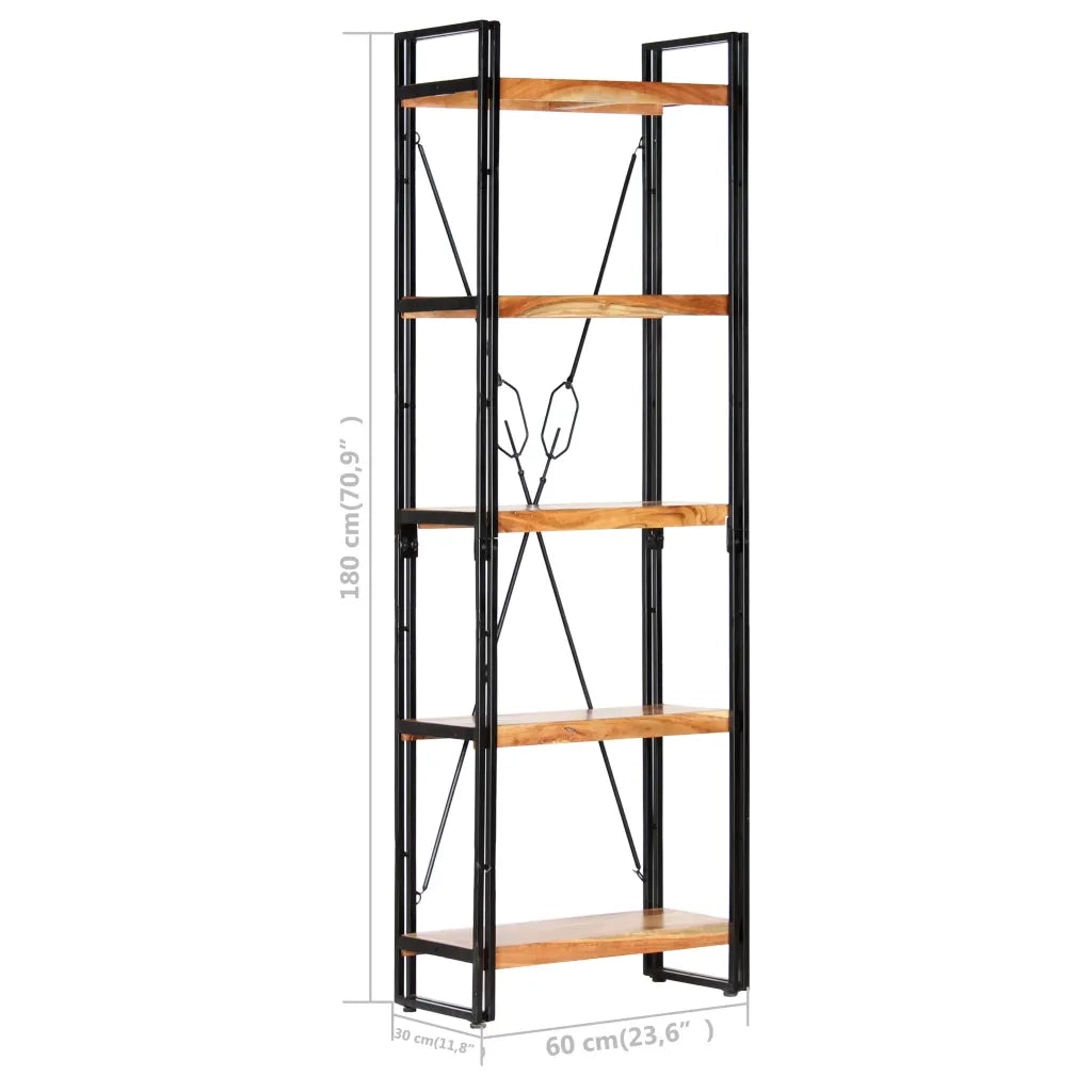Libreria a 5 Ripiani-Scaffale per Libri-Mobile di Stoccaggio 60x30x180 cm in Legno Massello di Acacia