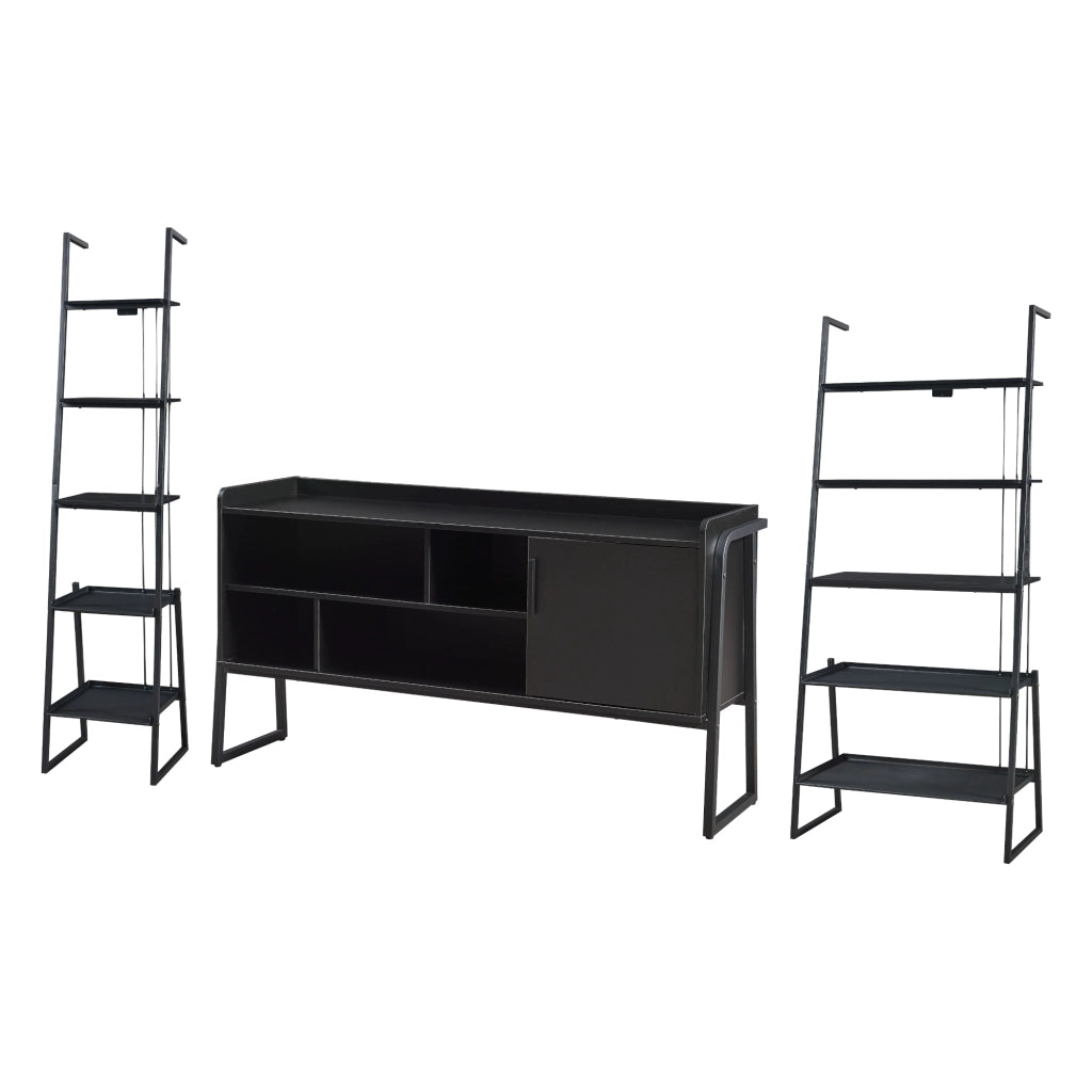 Set Storfjord Composto di Mobile TV e 2 Scaffali a Scala - Nero [en.casa]