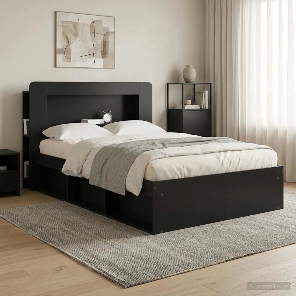 Testata del letto con archiviazione Nero Legno ingegnerizzato 8001256