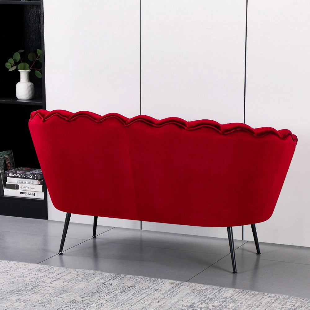 Divano 2 Posti Orel a Conchiglia in Velluto Rosso – Design Elegante e Avvolgente