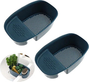 Kit di raccolta rifiuti per cucina con organizzatore per saponi e spugne, caddy con supporto per sponda, afdruiprek con antislip e cassetto per sapone e spugne (blu, 2 pezzi)