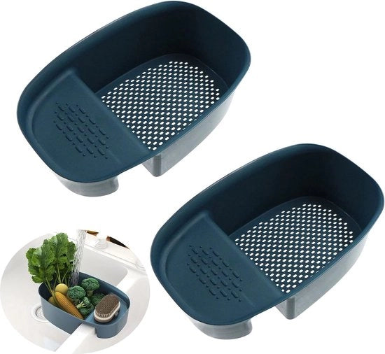 Kit di raccolta rifiuti per cucina con organizzatore per saponi e spugne, caddy con supporto per sponda, afdruiprek con antislip e cassetto per sapone e spugne (blu, 2 pezzi)