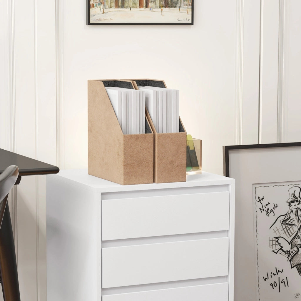 Cassettiera da Ufficio 46x40x65 cm con 4 Cassetti e Ruote con Freno in Legno MDF Bianco