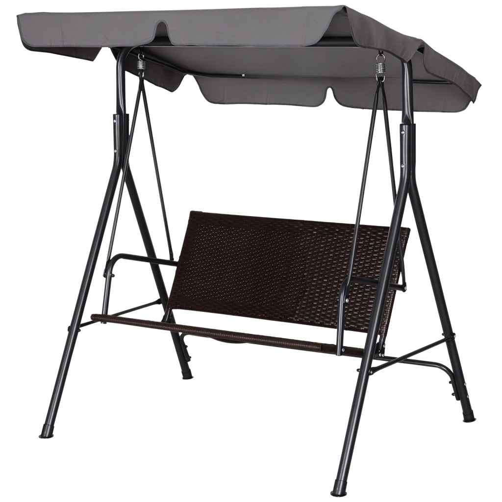 Dondolo da Giardino 2 Posti con Tettuccio Regolabile, 140x110x151 cm, Marrone e Grigio