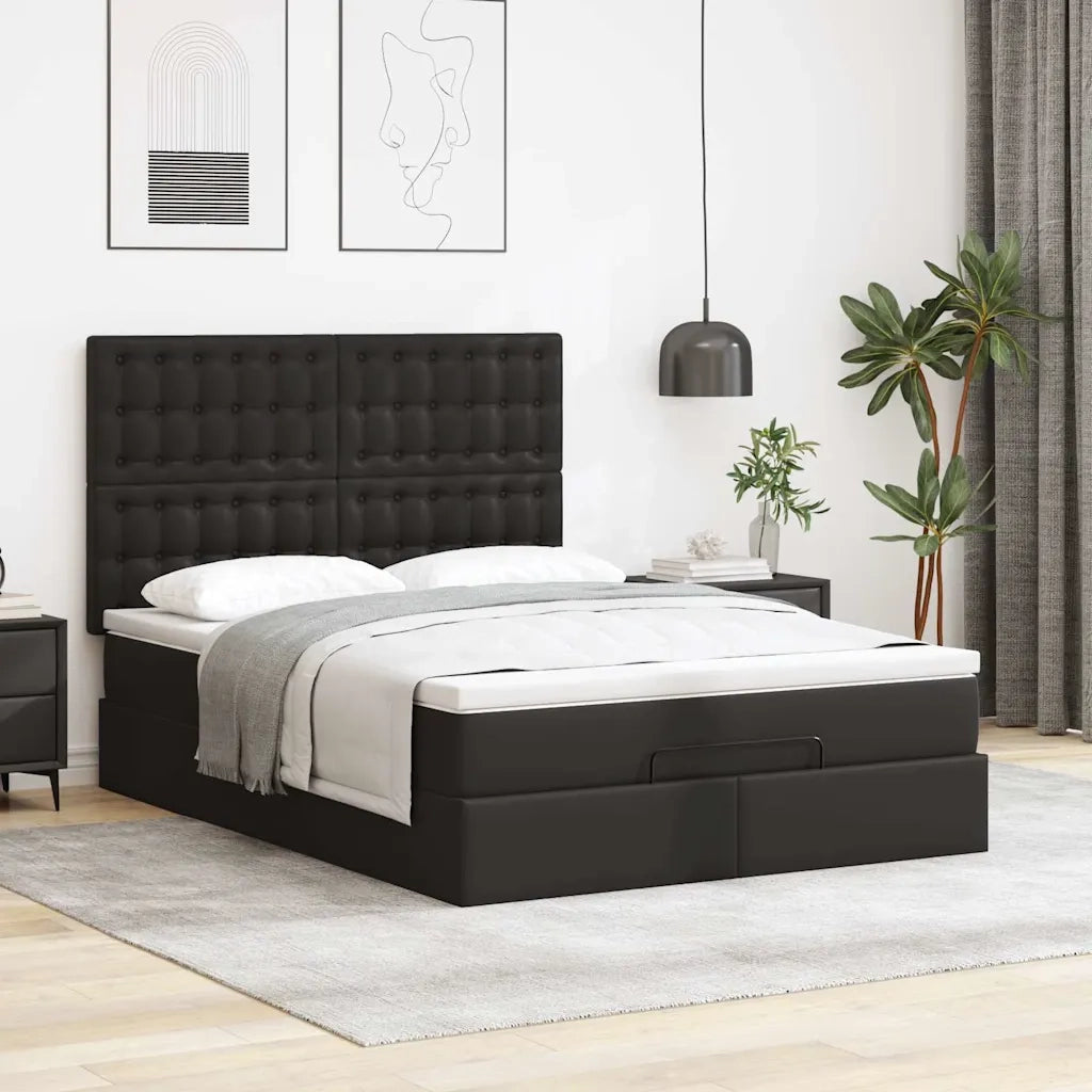 Struttura Letto Pouf con Materasso Nero 140x190 cm Similpelle 3313850