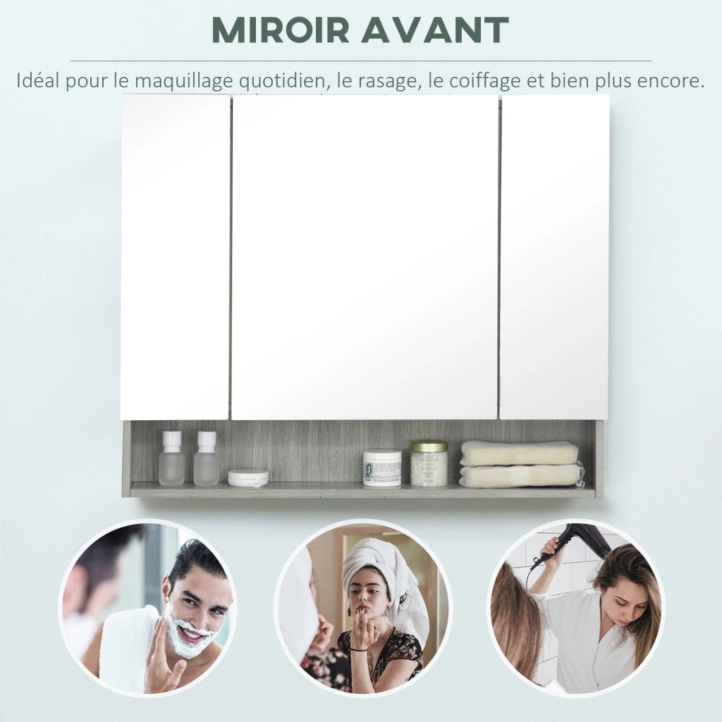 Armadio a specchio bagno con 3 ante ¨C Xylo ¨C grigio 90x15x75cm