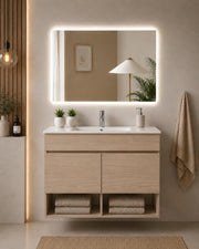 Mobile bagno sospeso con lavabo extrapiano ORIGENBATH NEBARI senza specchio 60x35 cm estepa