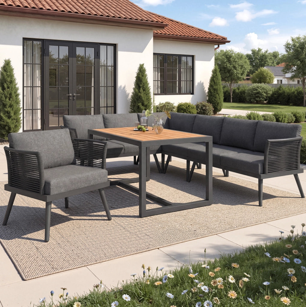 Set lounge da giardino modulare per 7 persone con tavolino; grigio