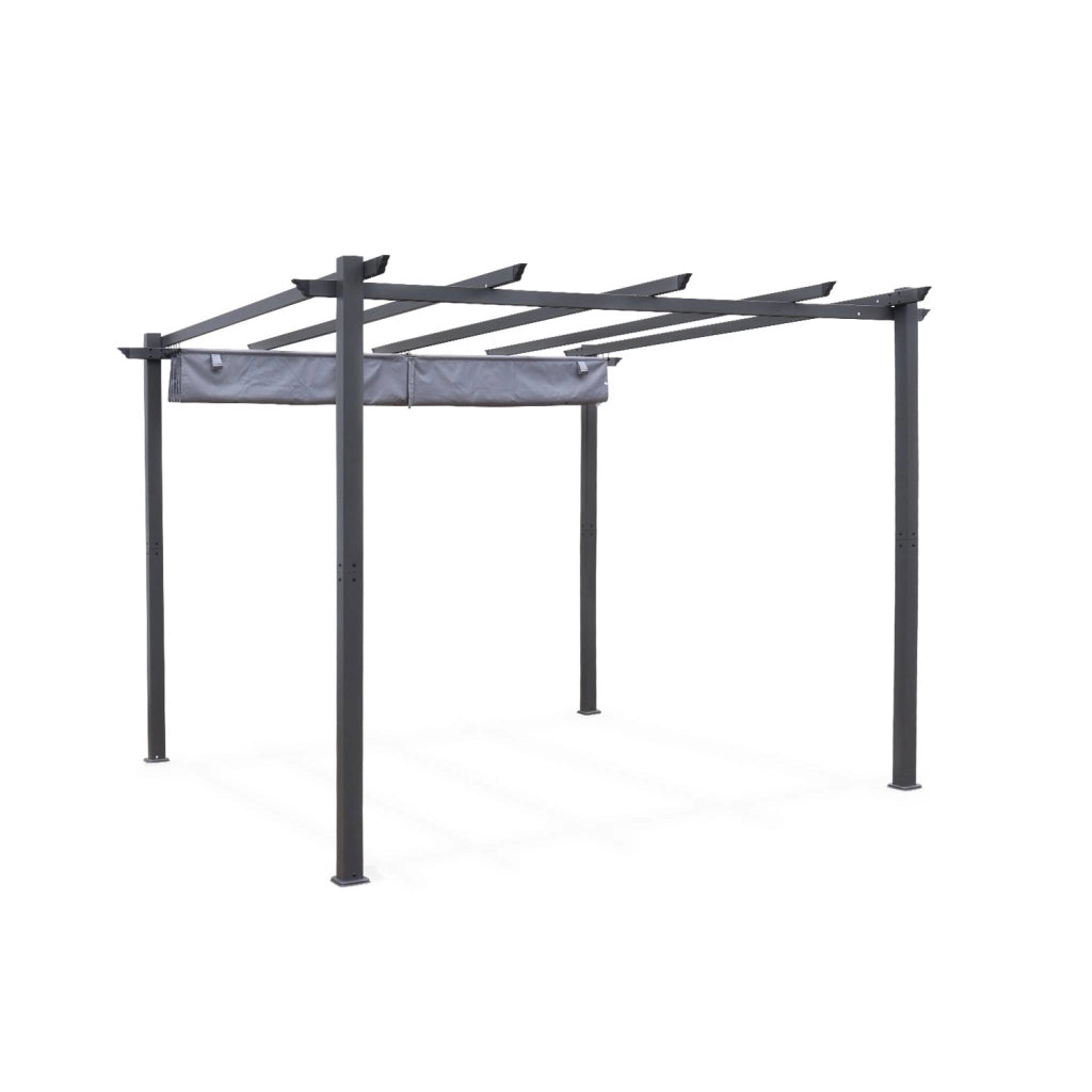 3x3m pergola, alluminio, copertura scorrevole, grigio