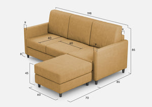 Divano 3 Posti con Pouf 198x155x85 cm Karay in Tessuto Ocra