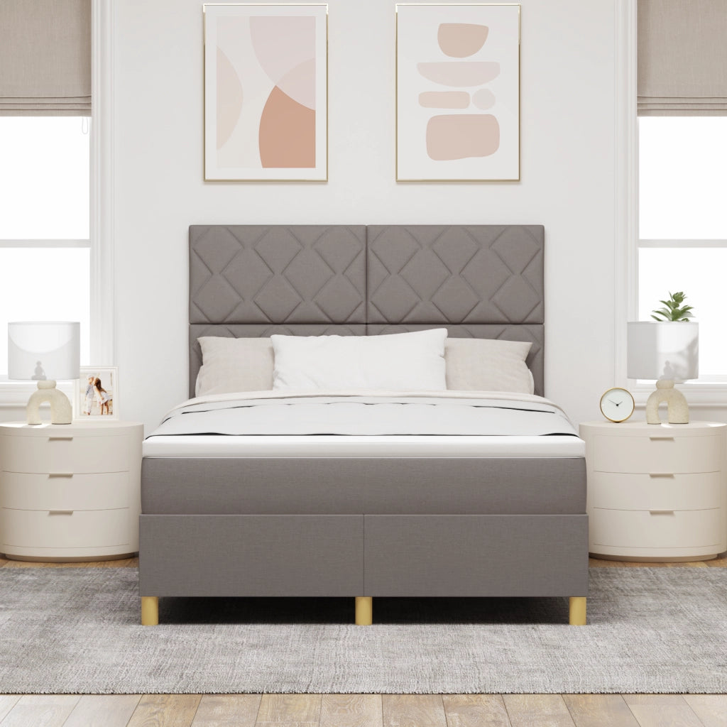 Letto Box Spring con Materasso & LED Tortora 160x200 cm Tessuto