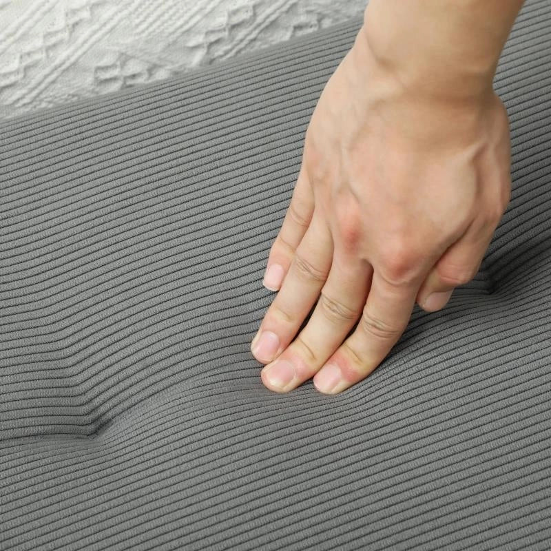 PANCA FONDO LETTO A TRAPUNTA IN TESSUTO EFFETTO VELLUTO A COSTE E ACCIAIO, 100X36X45 CM, GRIGIO