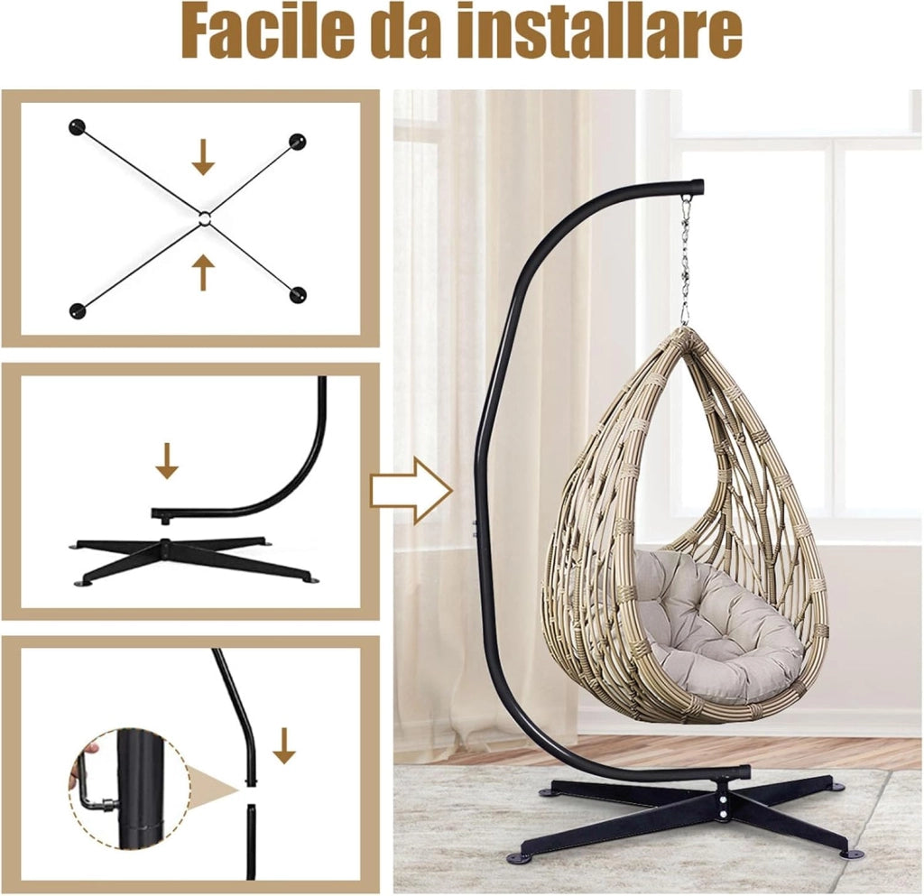 Supporto per Amaca a Sedia a Forma di C, Sostegno per Sedia in Acciaio, Carico Massimo di 150 kg, Nero (Solo Telaio, Senza Amaca a Sedia)