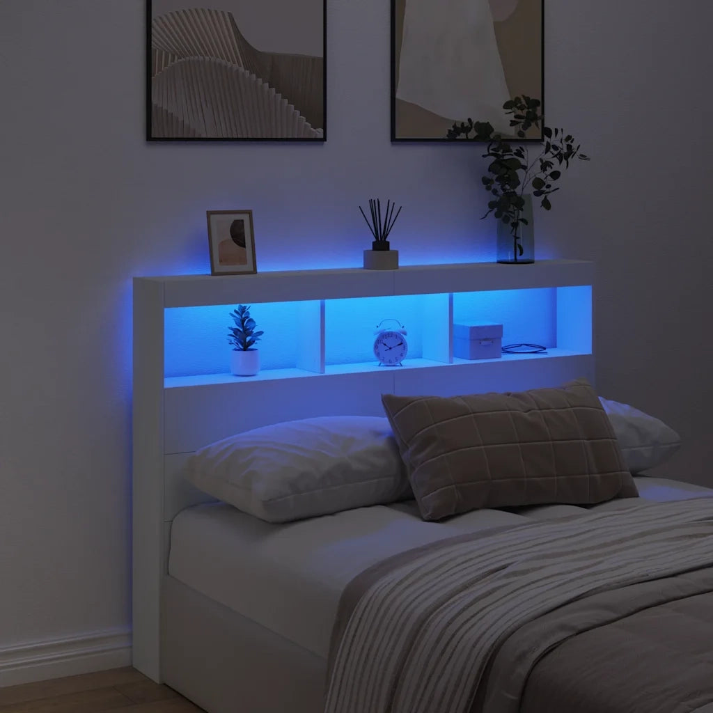Testiera con Contenitore a LED Bianca 140x17x102 cm