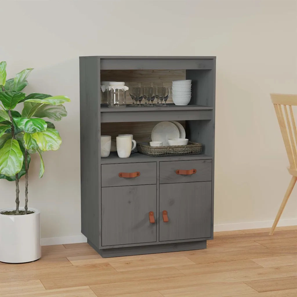 Credenza | Madia | Buffet da pranzo | Armadio da pranzo Grigia 67x40x108,5 cm in Legno Massello di Pino