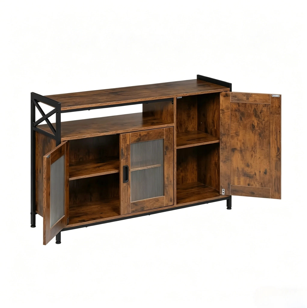 Sideboard in stile industriale con anta e vano aperto, 110x33x75 cm, colore marrone rustico