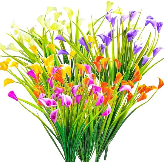 Bouquet di fiori di Calla Lily, 6 pezzi, decorativo, fiori artificiali, plastici, UV-resistenti, decorazione per casa, giardino, ufficio, cucina, tavolo, centrotavola, decorazione.