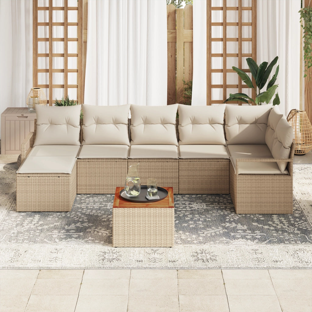 Set di divani da giardino 8 pezzi con cuscini beige rattan poliestere acacia