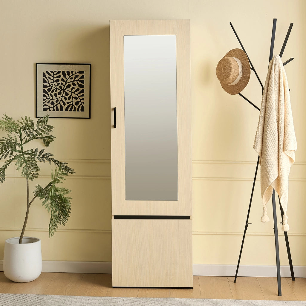 Armadio con specchio e asta appendiabiti estraibile per ingresso e camera; in MDF; legno; 54 × 34;5 × 179;5 cm