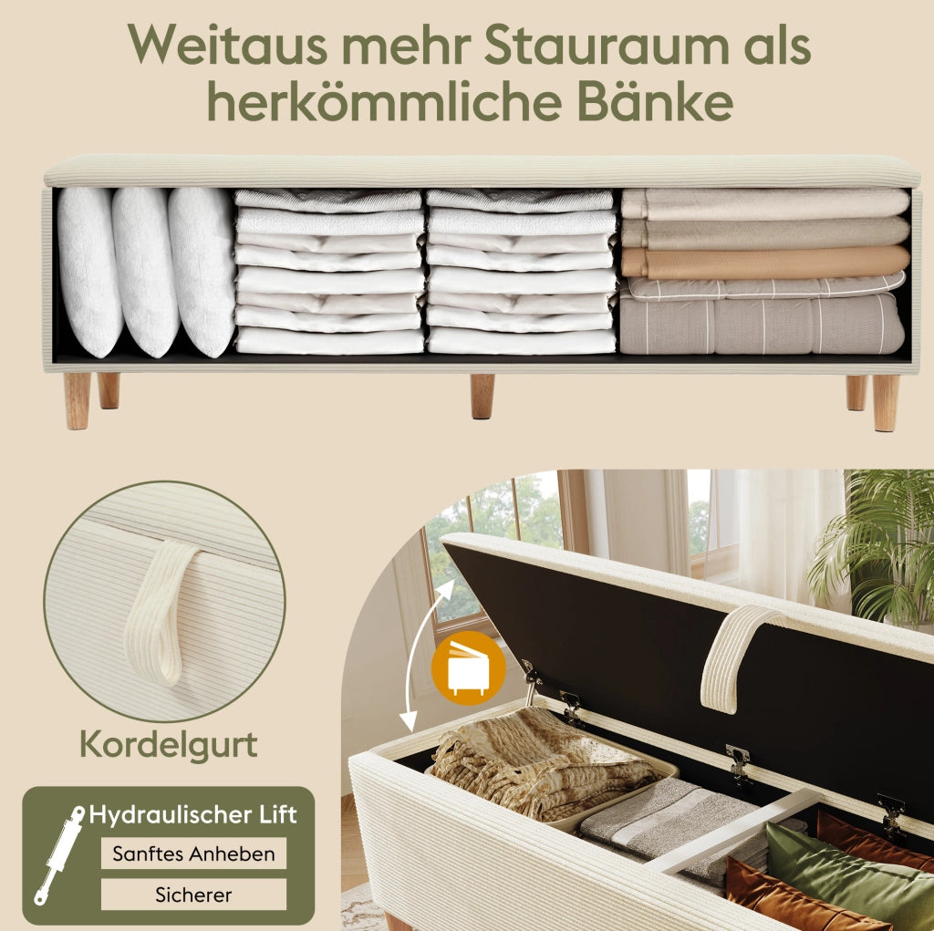 Letto matrimoniale in legno chiaro con panca contenitore e LED