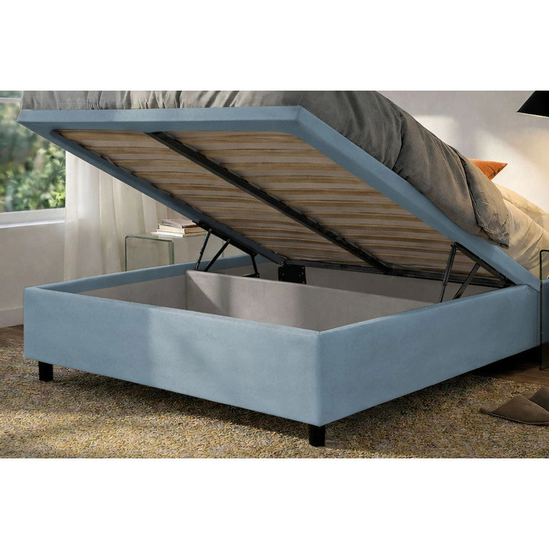 Letto imbottito Letto Matrimoniale alla Francese 140x190 cm Flat - Contenitore,Microfibra,Azzurro
