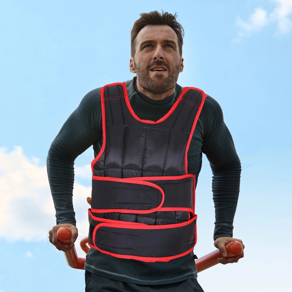 EasyComfort Giubbotto Zavorrato 20kg Unisex 38 Pesi Singoli, Imbottitura, Chiusure, Nero e Rosso