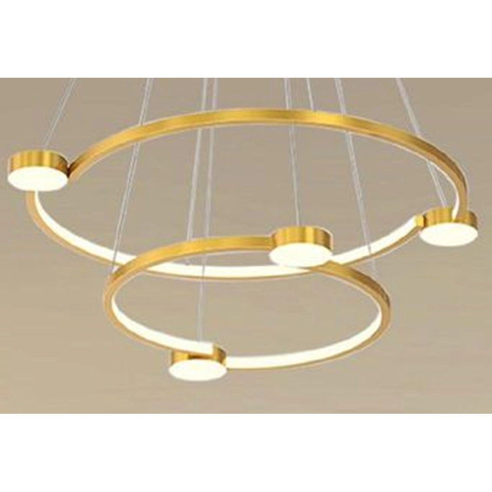 Trade Shop - Lampadario A Sospensione Led 60w 2 Cerchi Con Telecomando Design Moderno Oro 71118 -