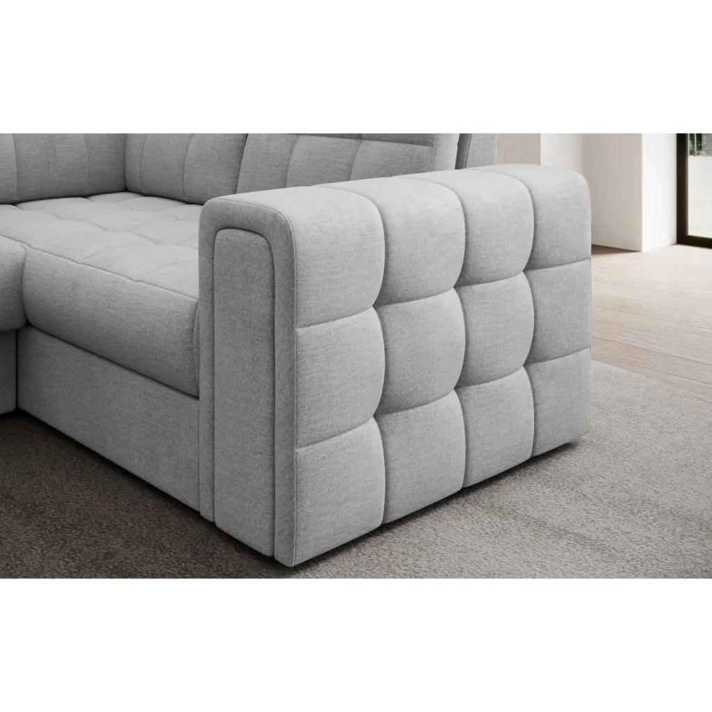 Divano angolare convertibile MONTEZA grigio sinistro 299 cm con contenitore e letto