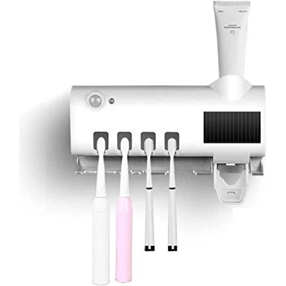 Trade Shop - Sterilizzatore Porta Spazzolino Denti Con Dispenser Dentifricio Organizer Parete Bagno Uv -