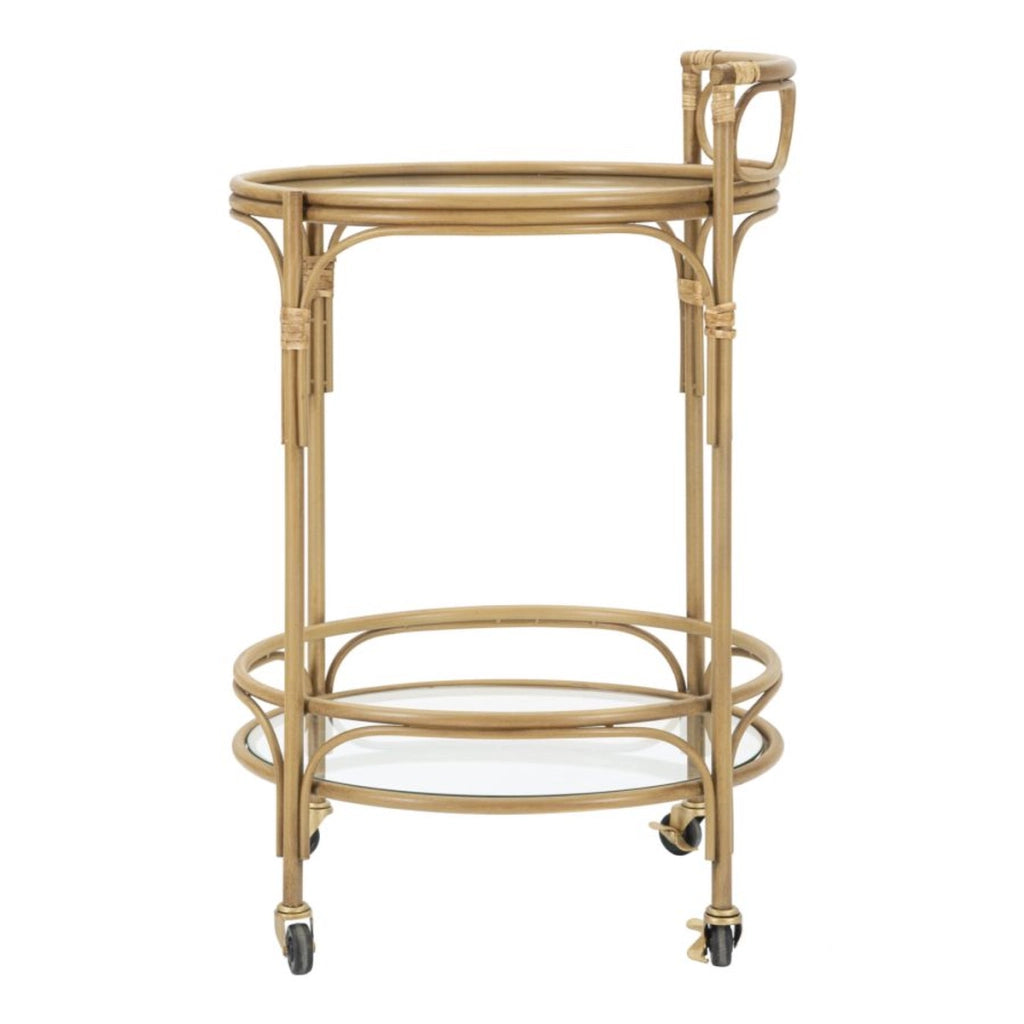Carrello bar Panama rotondo in ferro, rattan e vetro Ø 51x74 cm
