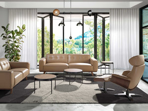 Pouf in pelle sabbia