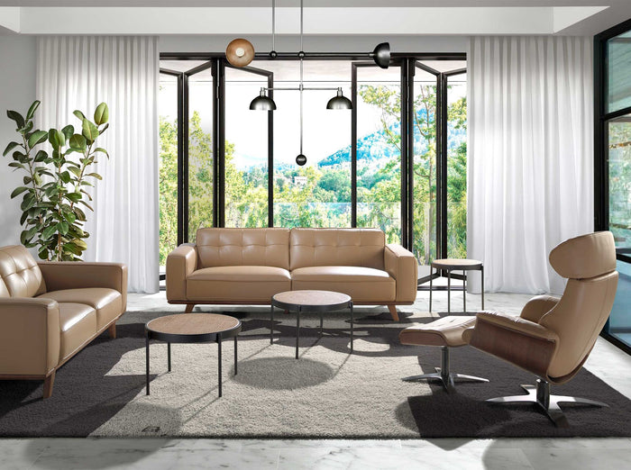 Pouf in pelle sabbia