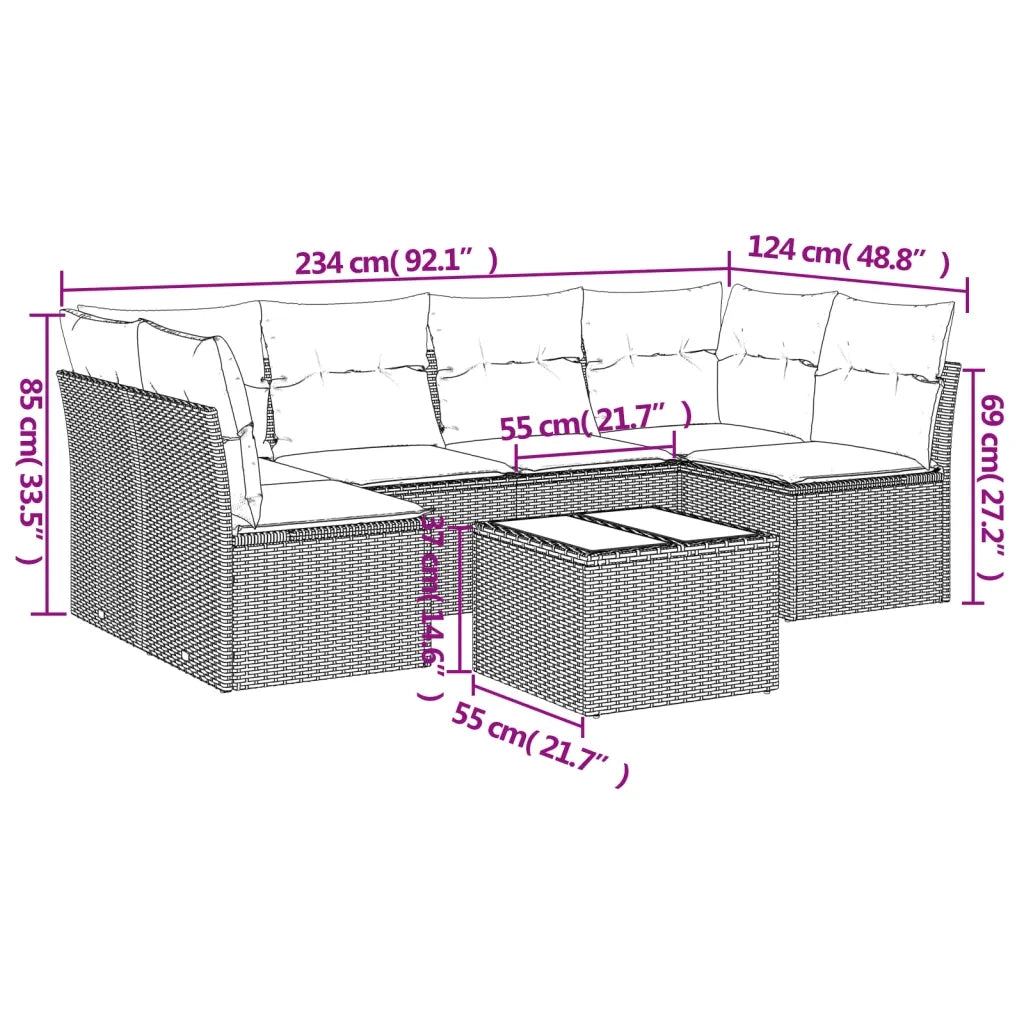 Set Divani da Giardino 7 pz con Cuscini Grigio in Polyrattan