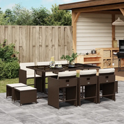 Set da Pranzo da Giardino 11 pz con Cuscini Polyrattan Marrone 3211149