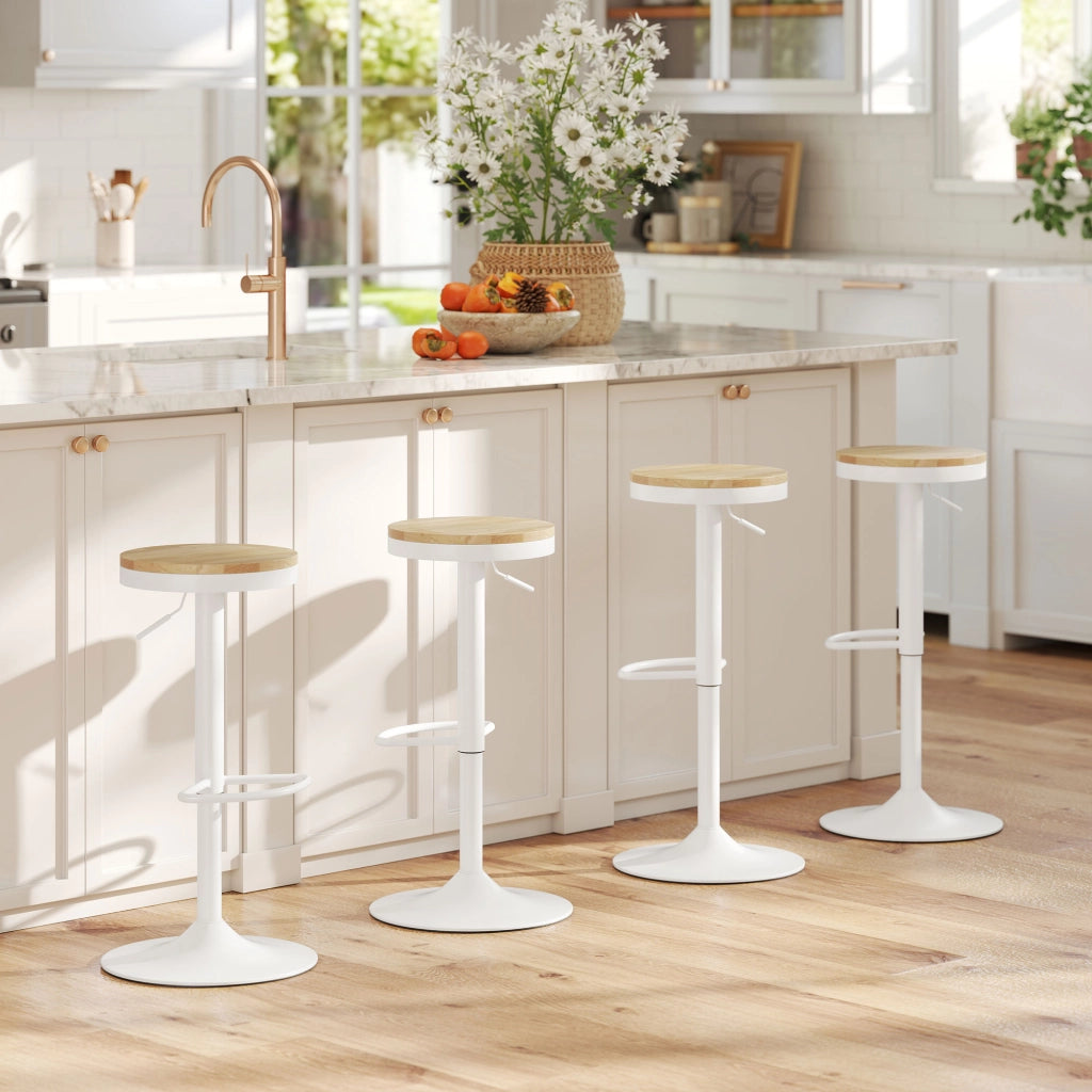 Sgabello Alto Cucina Set 2 Pezzi ¨C Xylo ¨C Legno Naturale Metallo Bianco Altezza Regolabile