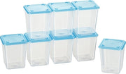 Mini Vetrine 8x0,25L Rettilineo Blu Pastello - Scatole di Archiviazione Aria Tettate - Scatole di Archiviazione Cibo con Tappi - Scatola di Archiviazione per la Cucina per la Preparazione dei Pasti e l'Organizzazione - Qualità Austriaca