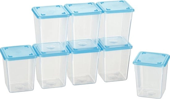Mini Vetrine 8x0,25L Rettilineo Blu Pastello - Scatole di Archiviazione Aria Tettate - Scatole di Archiviazione Cibo con Tappi - Scatola di Archiviazione per la Cucina per la Preparazione dei Pasti e l'Organizzazione - Qualità Austriaca