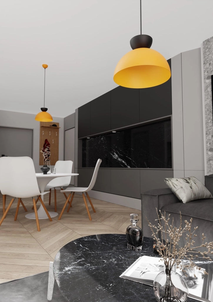 Lampadario Minimal Efesto Acciaio Nero Arancione 1 Luce Gx53 Ip20