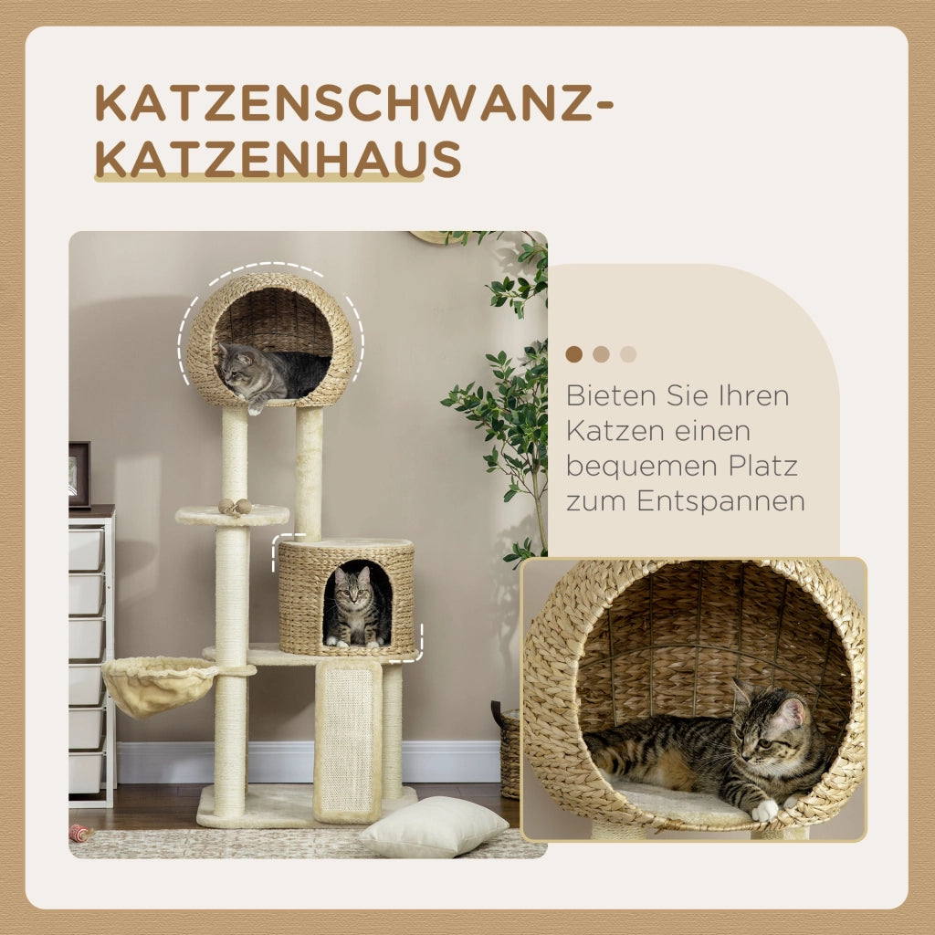 TIRAGRAFFI con casa per gatti, amaca e piattaforme 60x60x150 cm Beige