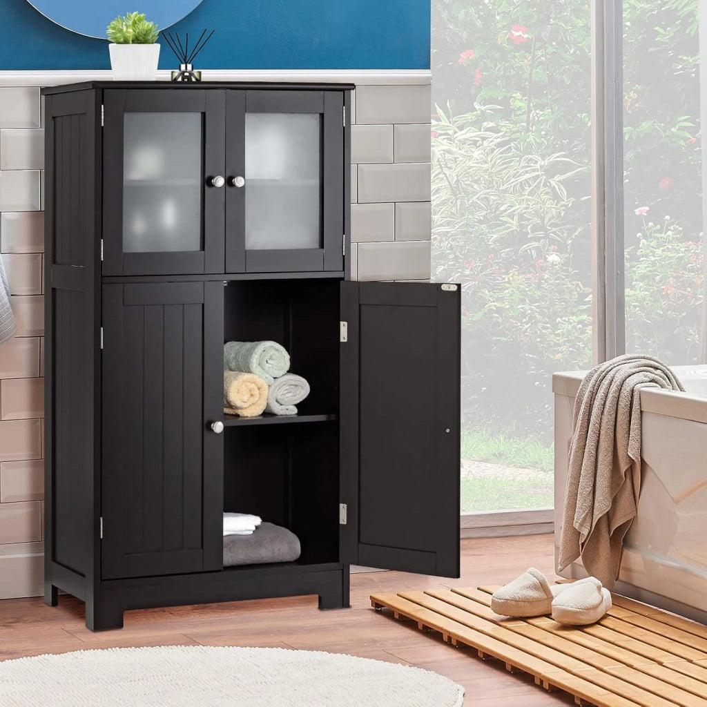 Armadietto da bagno, 60 x 30 x 109 cm, armadietto da bagno con 4 ante e ripiano regolabile, per bagno, cucina e soggiorno