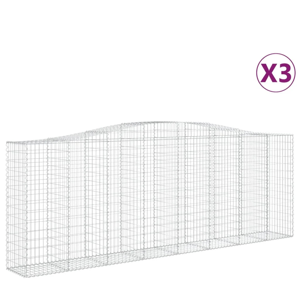 Cestini gabbioni recinzione a gabbia muro di contenimento ad arco 3 pezzi 400 x 50 x 140/160 cm ferro zincato argento 02_0040801