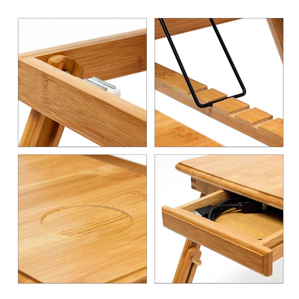 Tavolino Vassoio Letto Divano Porta Notebook Pc Tablet Pieghevole in Legno Bambu