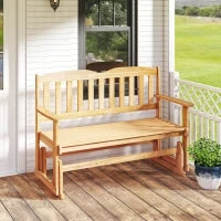 Panchina da Giardino a Dondolo da 2 Posti con Braccioli in Legno di Abete, 132x51x95.5cm, Colore Legno