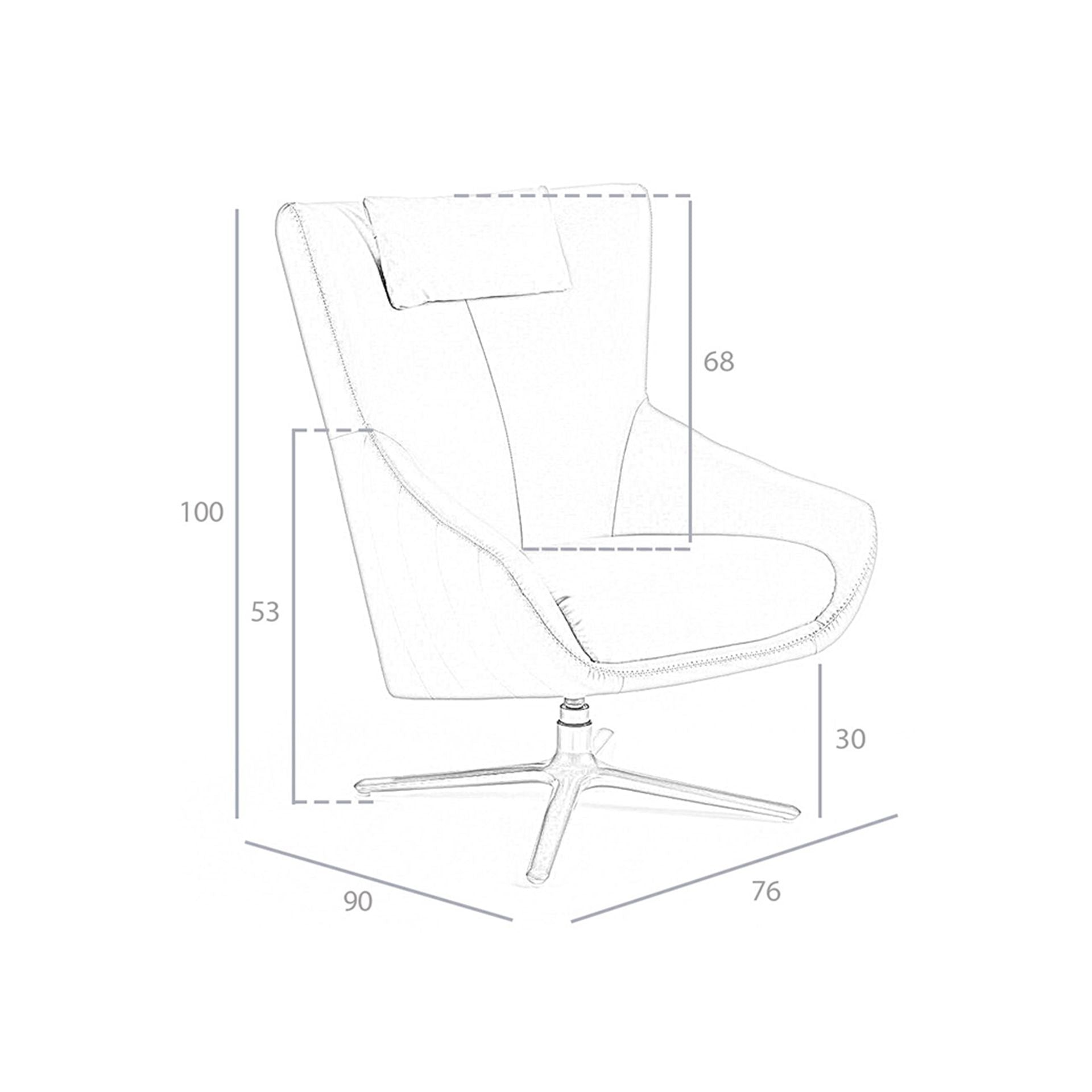Poltrona girevole in pelle marrone cognac