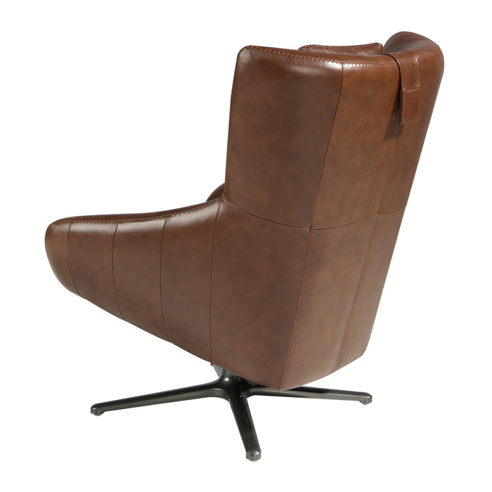 Poltrona girevole in pelle marrone cognac