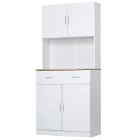 Credenza Cucina con Armadietti a 2 Ante e Cassetto in Legno, 80x40x180cm, Bianco