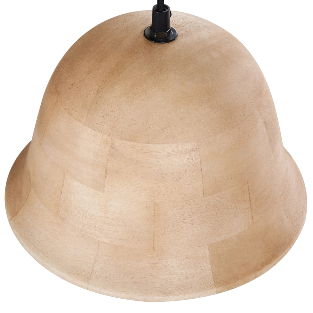 Lampadario rotondo in legno di mango chiaro paralume regolabile appeso lampada da soffitto